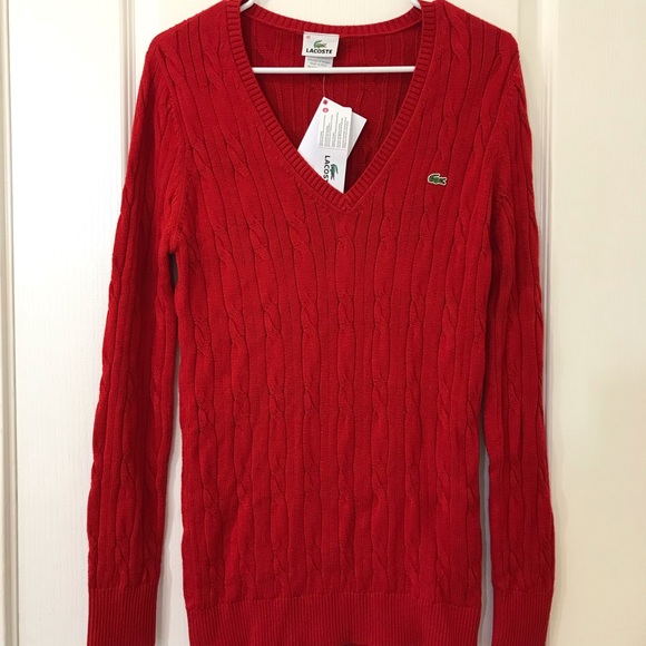 Lacoste Sweaters - Lacoste Red V-Neck Sweater